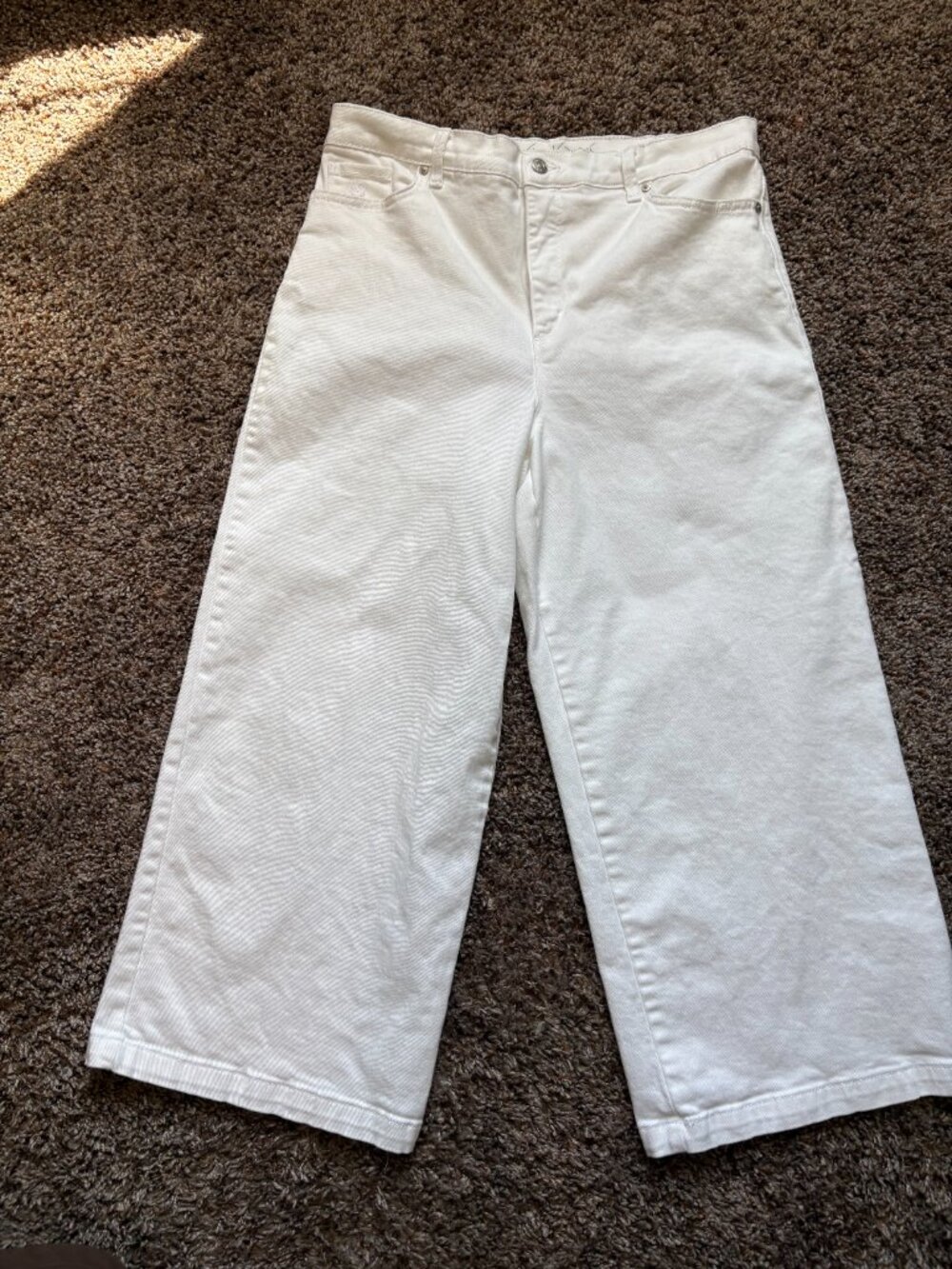 Gloria Vanderbilt Amanda White Cropped Wide Leg Jeans Size 14